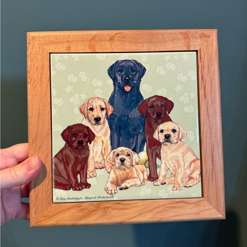 Mary Badenhop Labrador Lab Group Dog Framed Ceramic Wall Decor /Trivet 8" Square - Picture 2 of 6